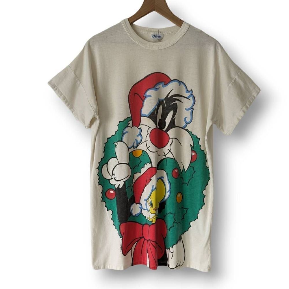 Vintage 1994 Looney Tunes Christmas Tops Graphic Sylvester Tweety Bird OSFA Paja